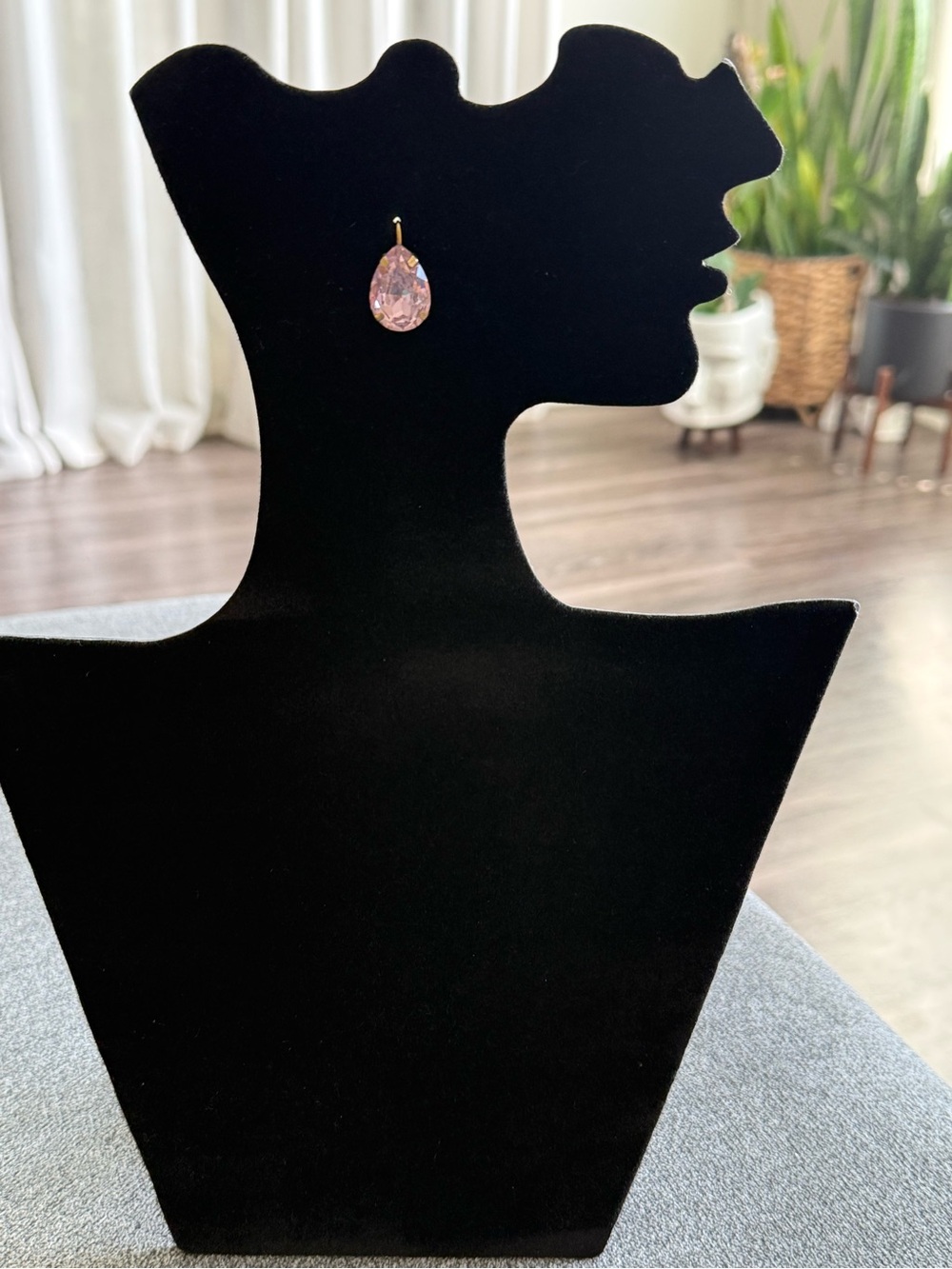 Pink Teardrop Crystal Drop Earring - Unbranded